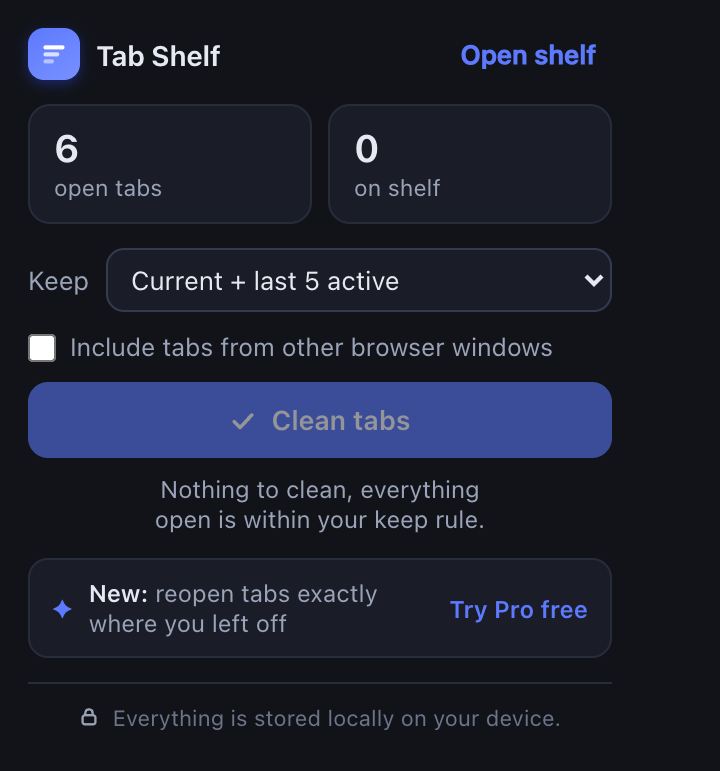 Tab Shelf popup